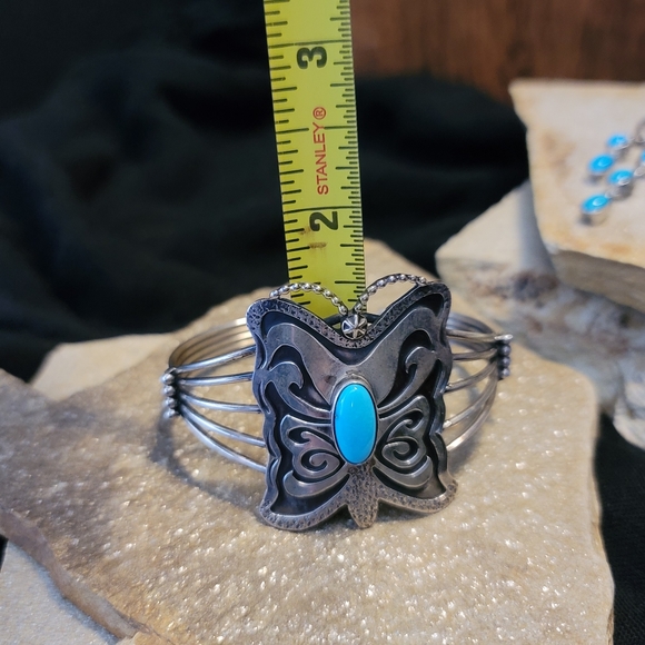 Sterling Silver Turquoise Butterfly Cuff - Picture 8 of 10